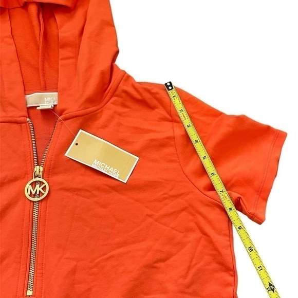 NWT Michael Kors Orange 1/4 Zip Short Sleeve With Hood - Picture 11 of 15